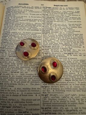 Vintage Gold-tone Earrings with Red Cabochons